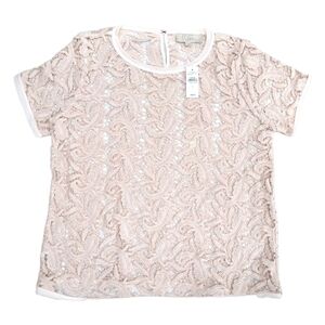 Loft Lace Top Shirt pink Crochet Size L NWT
